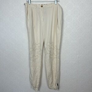 Da Nang 100% Silk Studded Pants Joggers Cream Boho Hippie Small Boheme Artsy